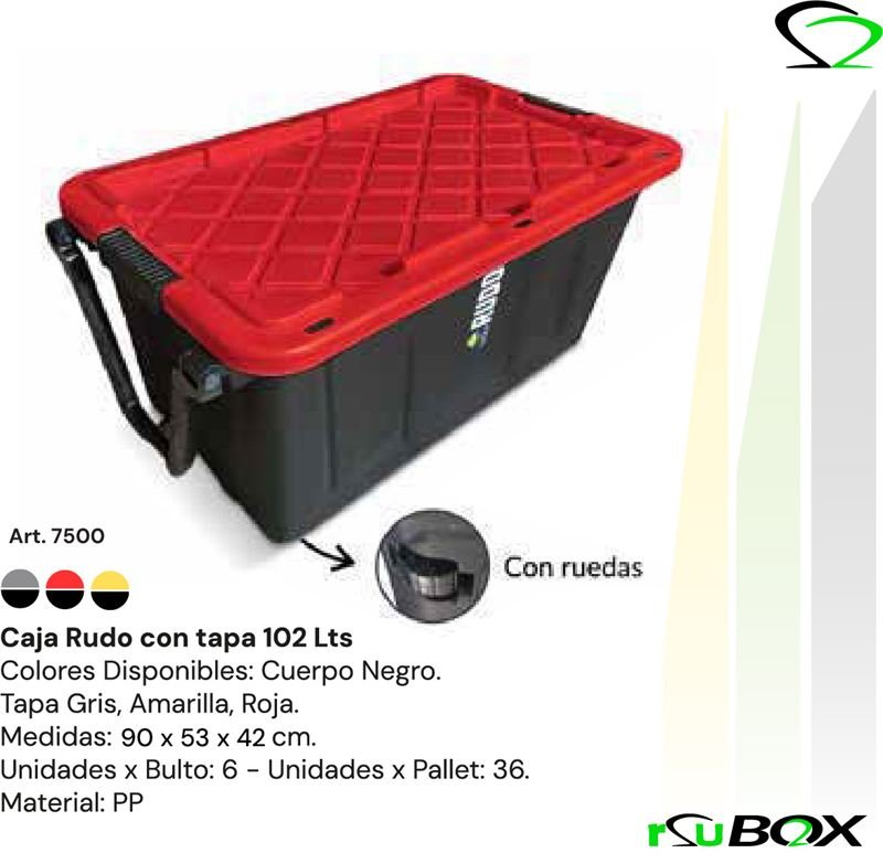 Caja Rudo con tapa 102 Lts, con ruedas, RSU BOX