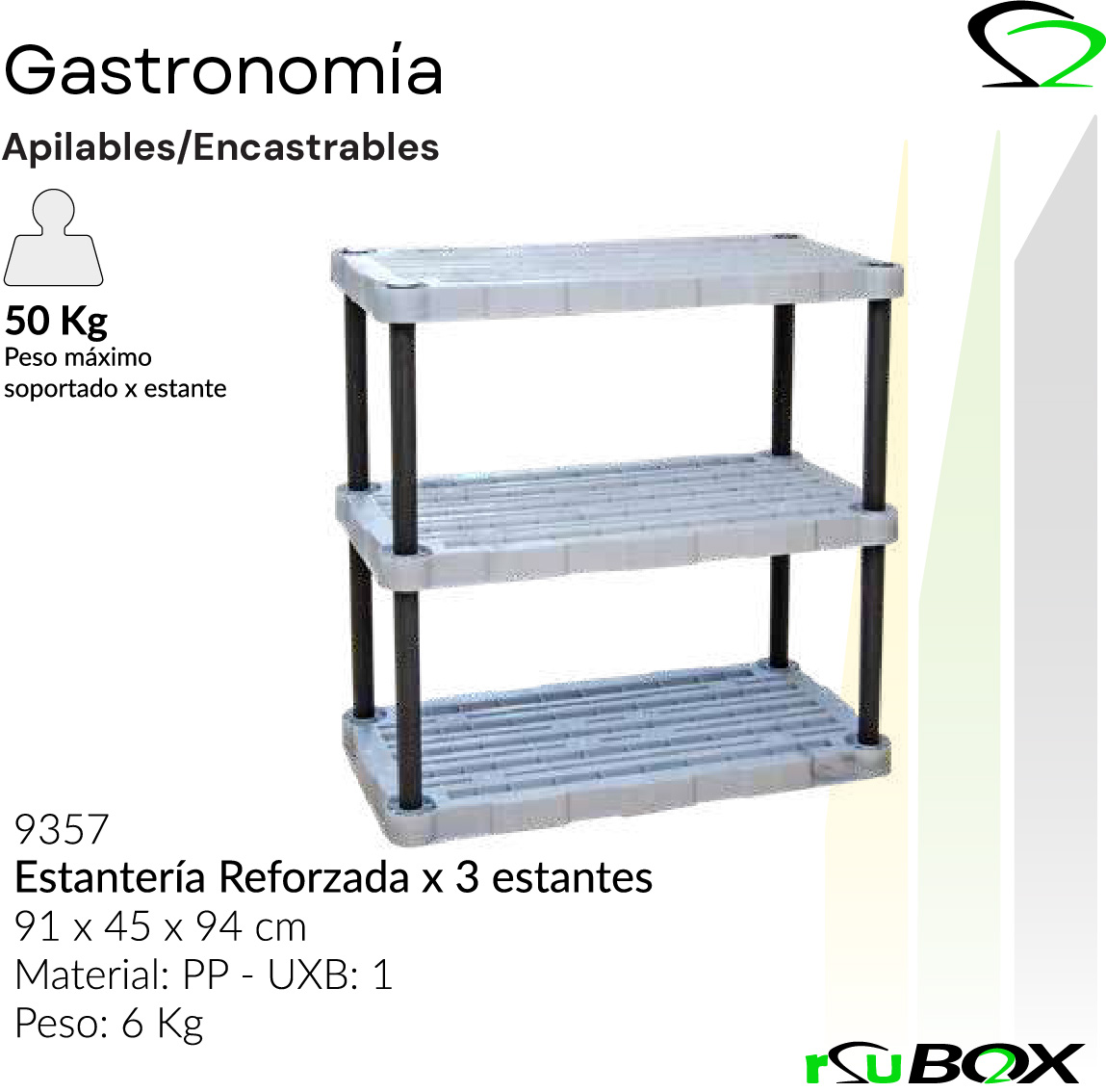 Art. 9357 — Estantería Reforzada 3 estantes, 91×45×94 cm, 50 kg por estante